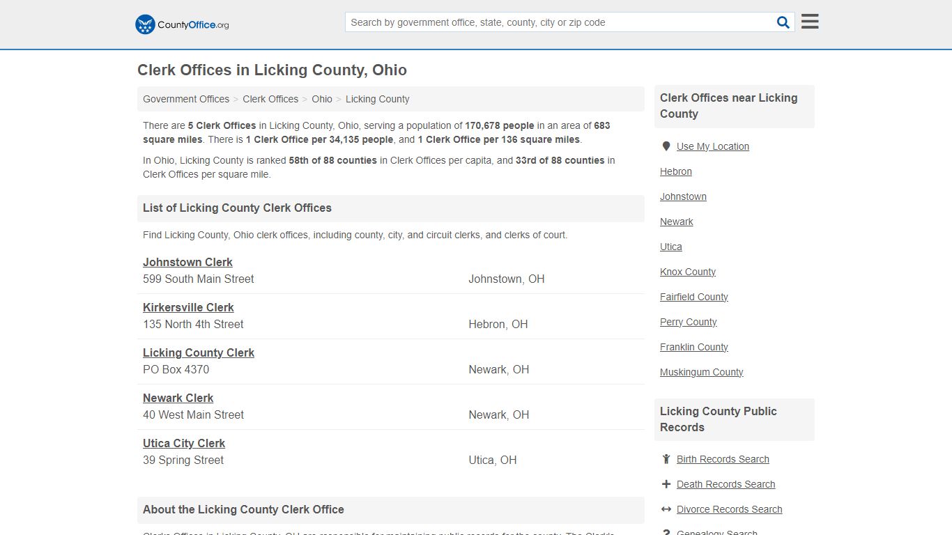 Clerk Offices - Licking County, OH (County & Court Records)